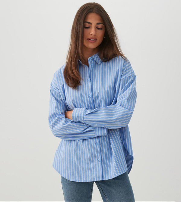 Striped Button Up Oversized Shirt
