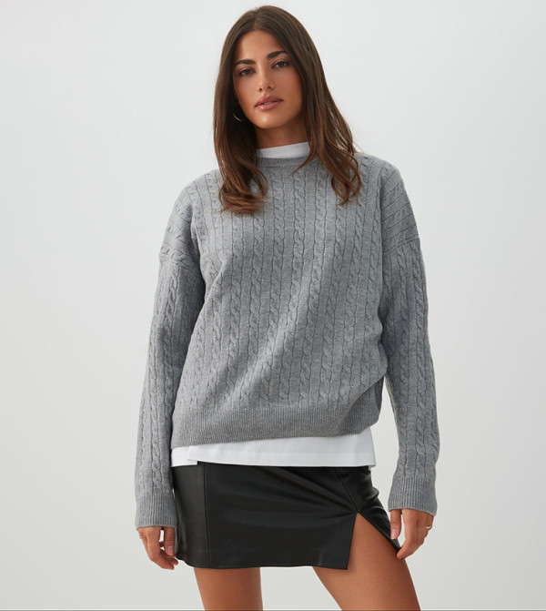 Cable Knit Crew Neck Sweater