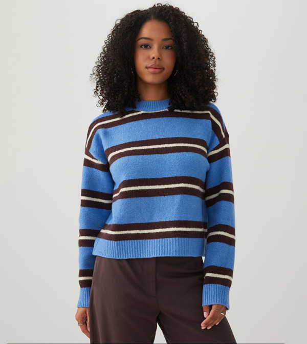 Striped Crew Neck Crop Sweater