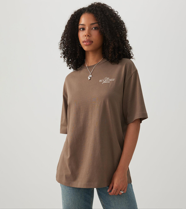 Typography Print Crew Neck Oversized T-Shirt