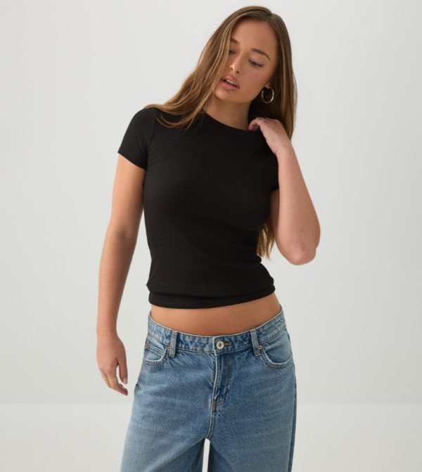 Ribbed Crew Neck Crop T-Shirt
