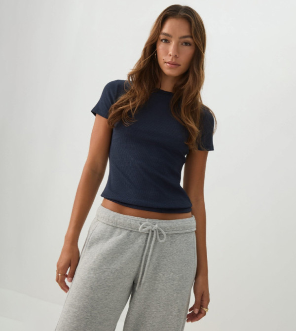 Ribbed Crew Neck Crop T-Shirt