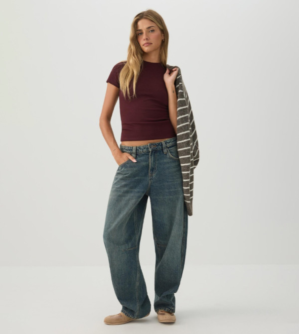 Ribbed Crew Neck Crop T-Shirt