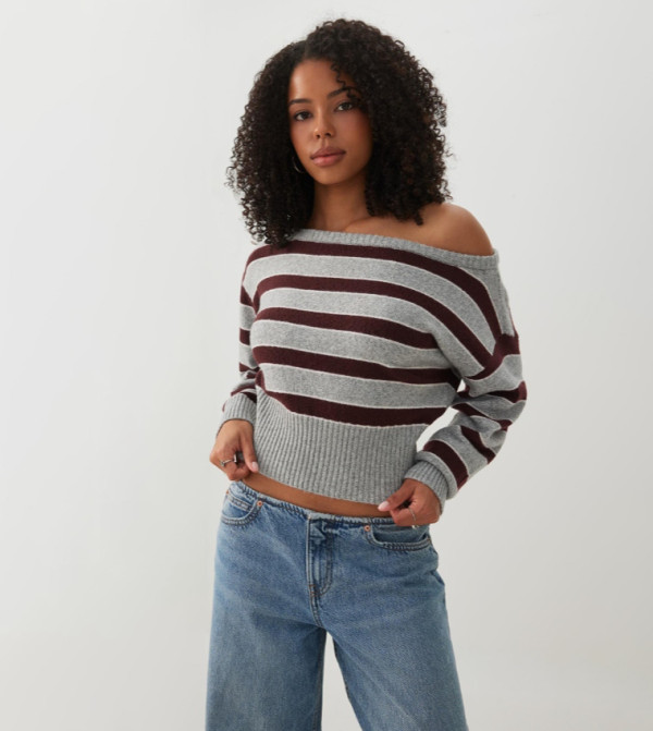 Striped Off Shoulder Sweater Top