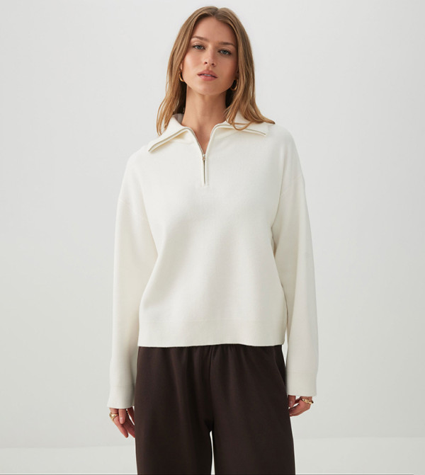 Solid Half Zip Collared Sweater