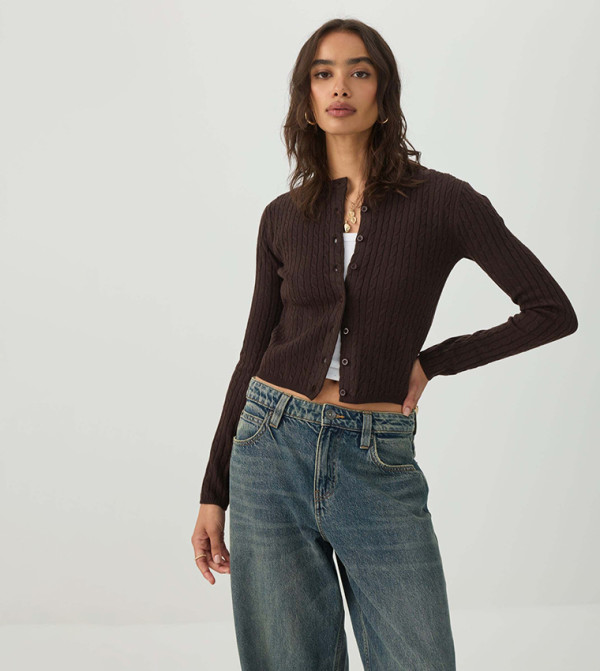 Fine Cable Knit Cropped Cardigan