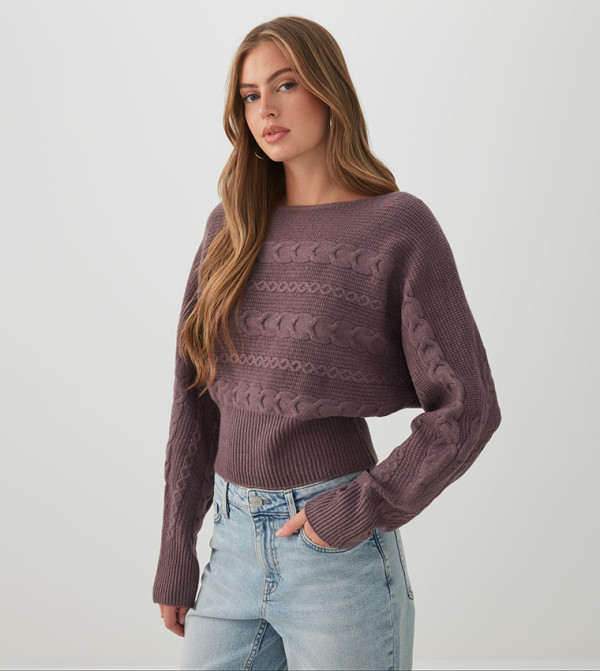 Cable Knit Boat Neck Sweater
