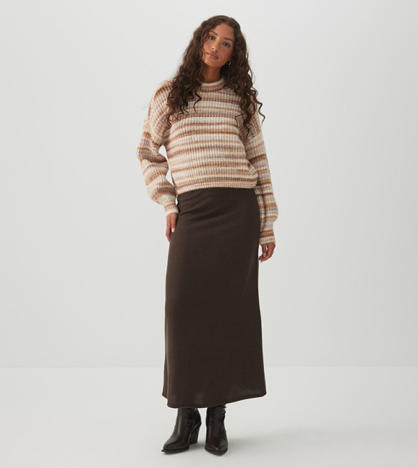 Brushed Knit Elastic Waist Midi Skirt