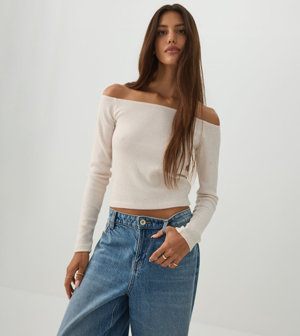 Ribbed Off-Shoulder Crop Top