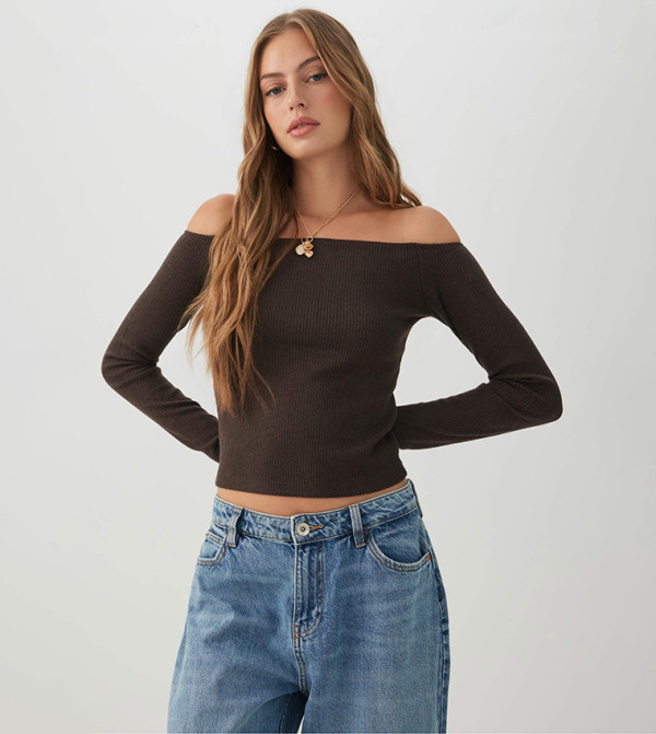 Ribbed Off-Shoulder Crop Top
