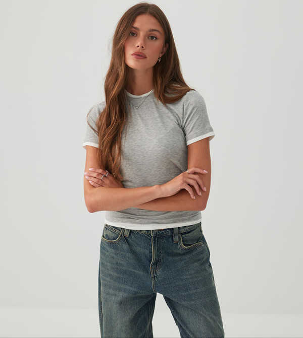 Ribbed Crew Neck Layered Look Top