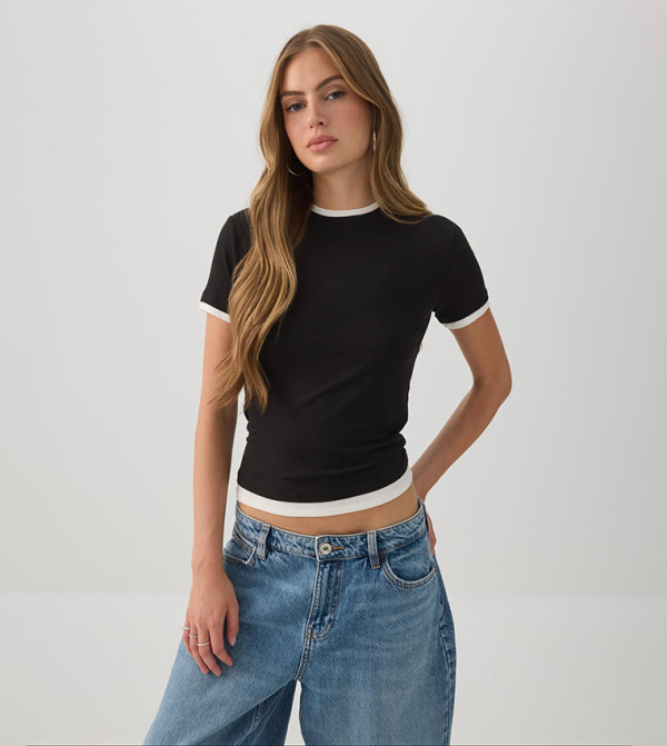 Ribbed Crew Neck Layered Look Top