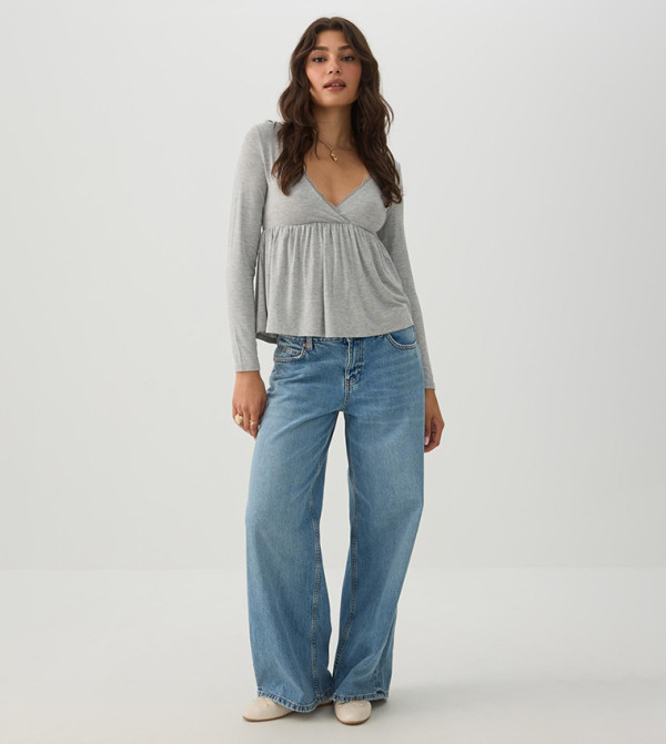 Lace Trim Long Sleeves A-Line Top