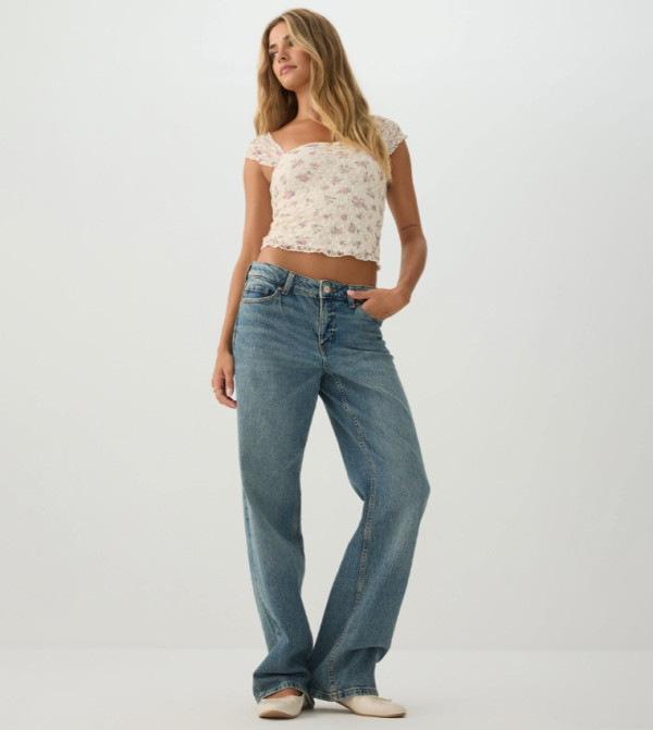 Floral Sweetheart Neck Cropped Top