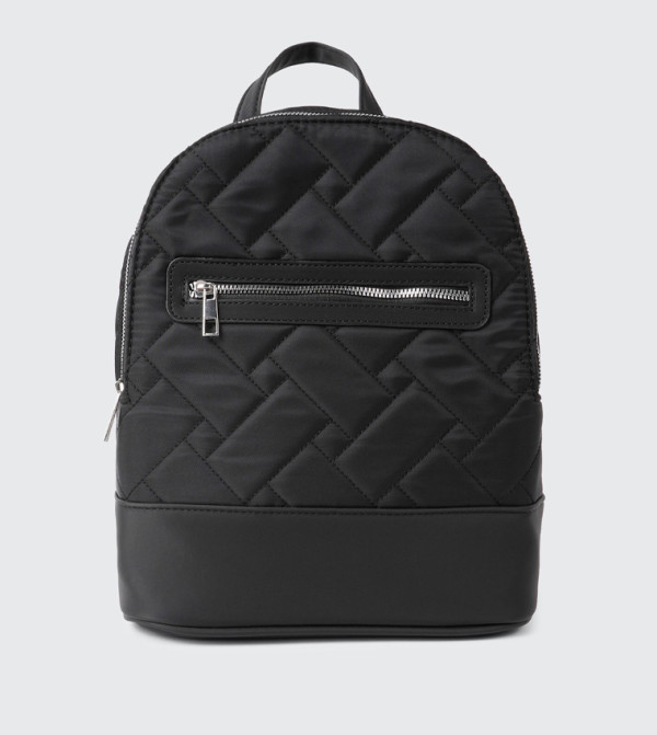 Quilted Zippered Nylon Backpack