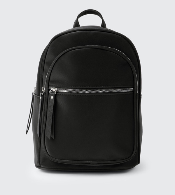 Solid Zippered Rubberized Backpack