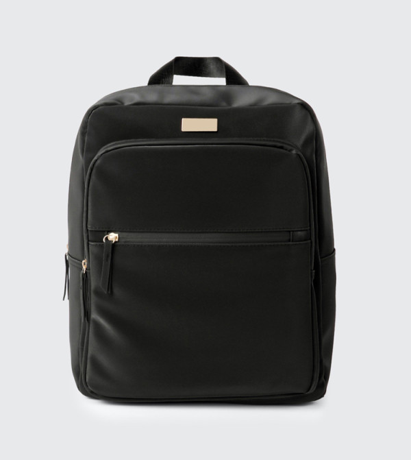 Solid Zippered Rubberized Backpack