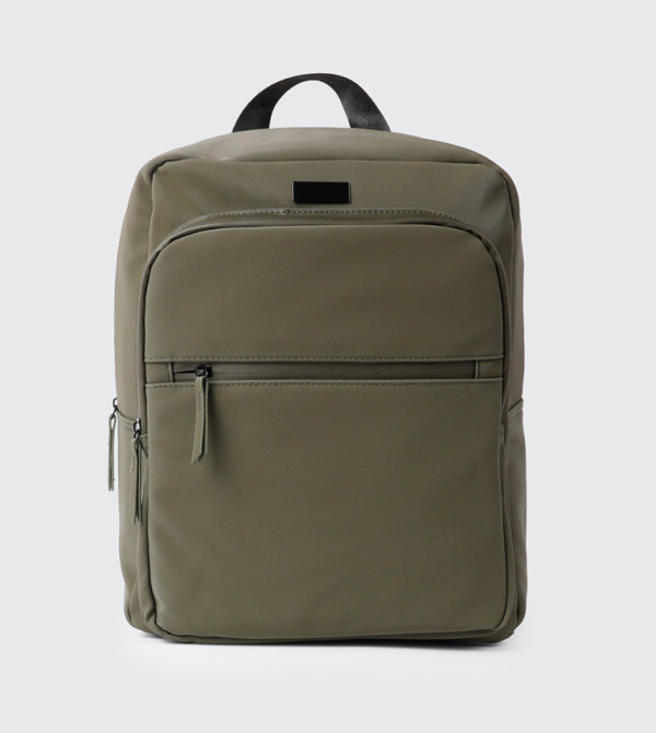 Solid Zippered Rubberized Backpack