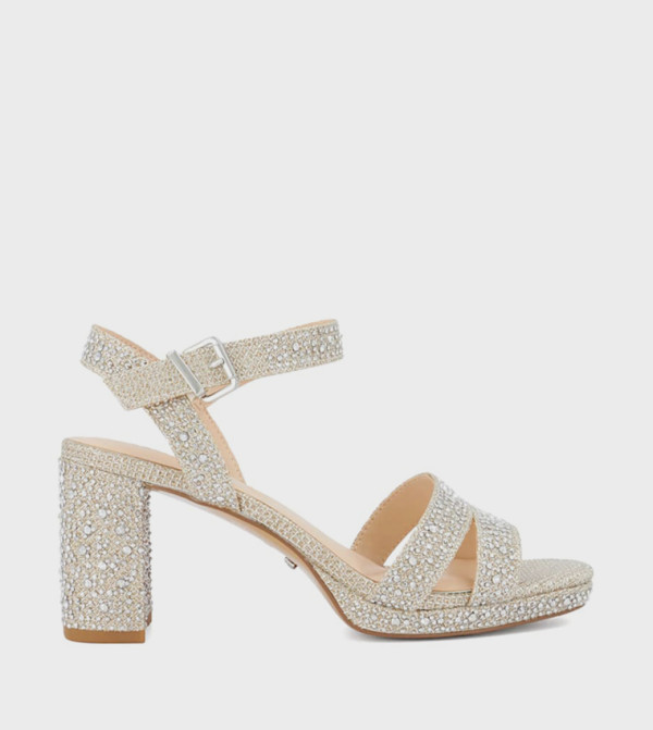 MANIFESTING Embellished Block Heel Sandals