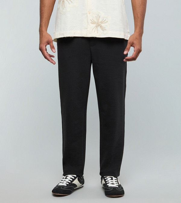 Textured Relaxed Fit Pants with Drawstring Waist