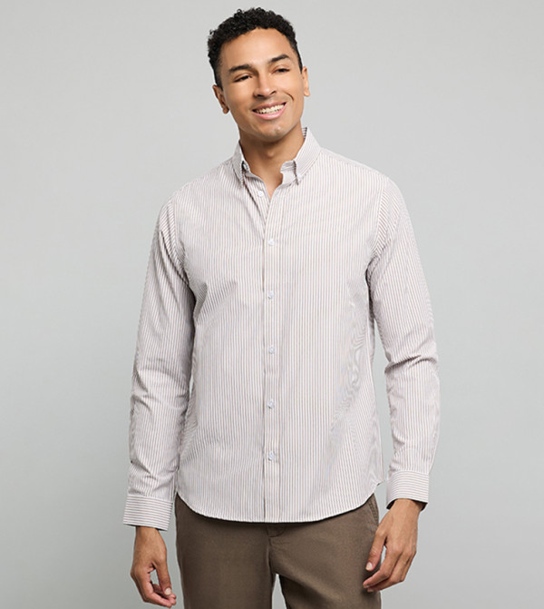 Striped Shirt with Button-Down Collar and Long Sleeves