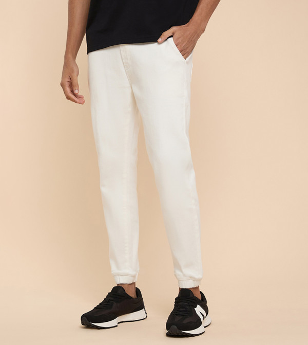Solid Jogger Jeans with Drawstring Waist