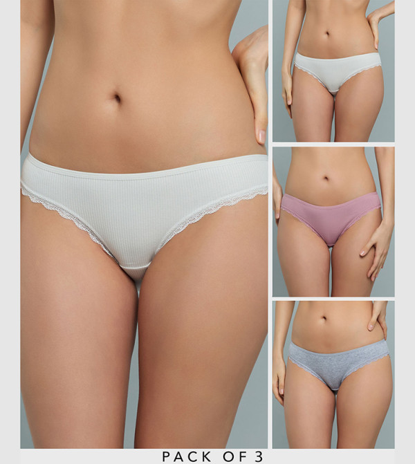 3 Pack Ribbed Bikini Briefs