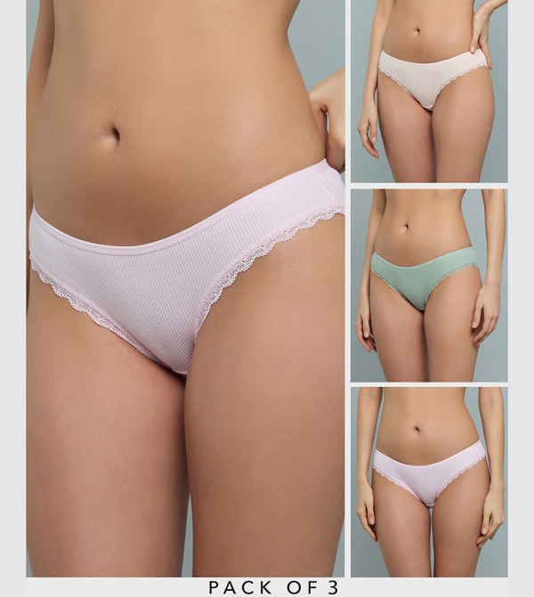 3 Pack Ribbed Bikini Briefs