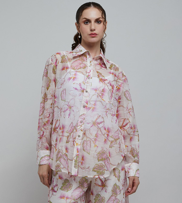 Printed Shirt with Classic Collar and Long Sleeves