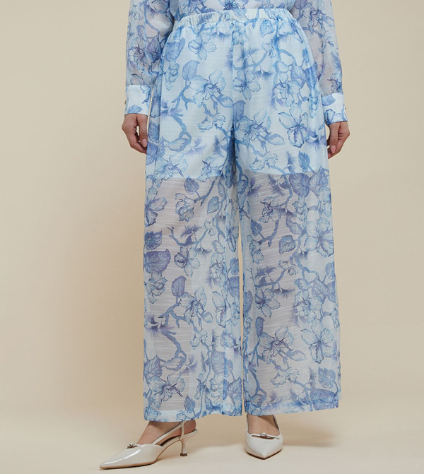 Printed Wide Leg Pants with Elastic Waist