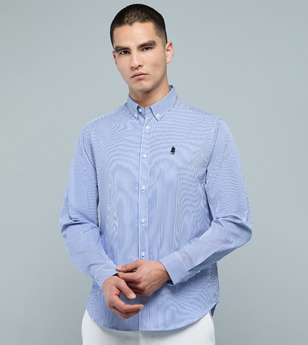 Checked Shirt with Button-Down Collar and Long Sleeves