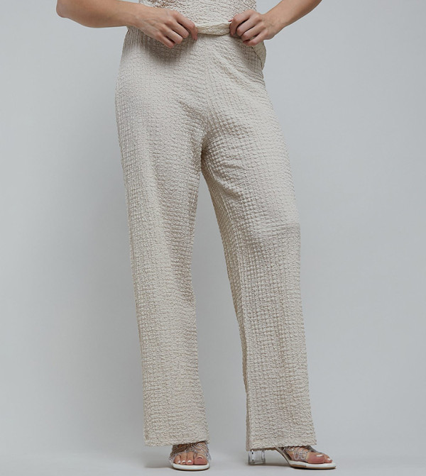 Textured Wide Leg Pants with Elastic Waist