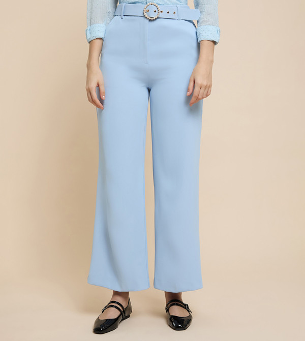 Solid Wide Leg Trousers with Button Closure