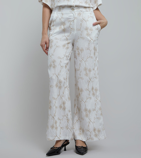 Embroidered Wide Leg with Button Closure