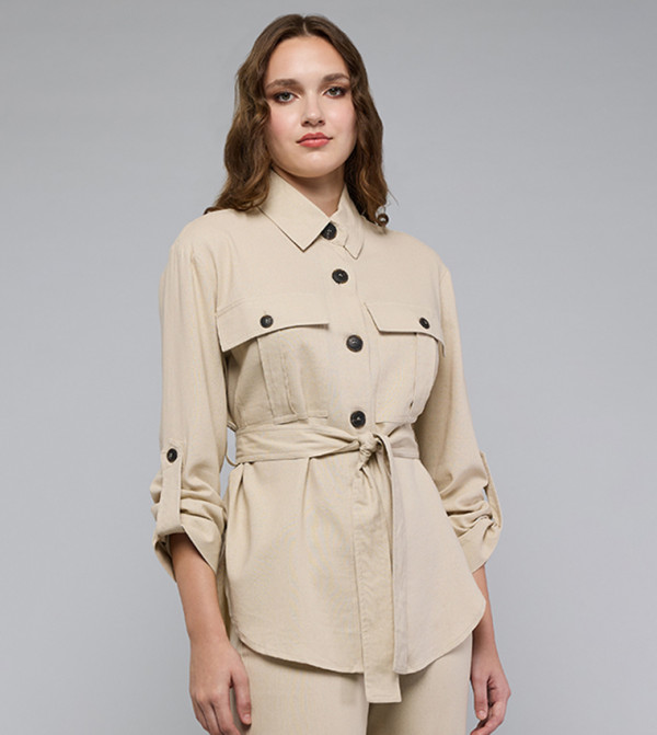 Solid Shirt with Classic Collar and Long Sleeves