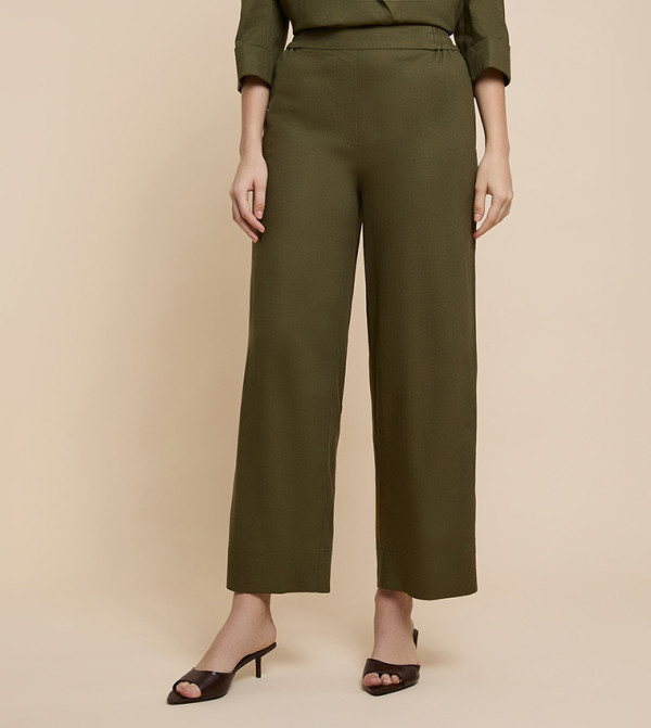 Solid Wide Leg Pants with Elastic Waist