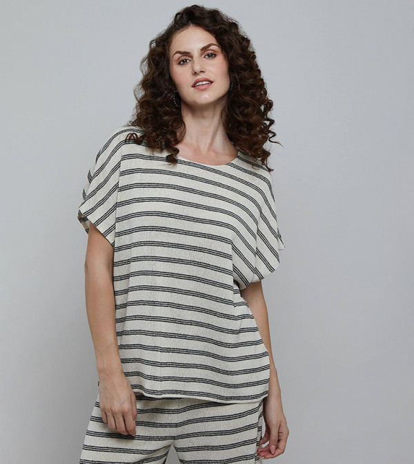 Striped Top with Round Neck and Short Sleeves