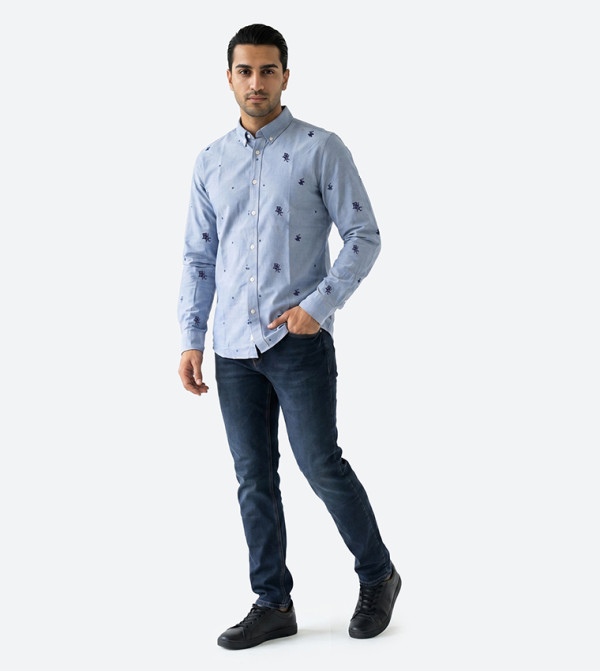 Logo All Over Embroidered Long Sleeves Shirt