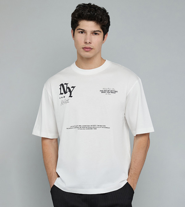 Printed T-Shirt with Crew Neck and Short Sleeves