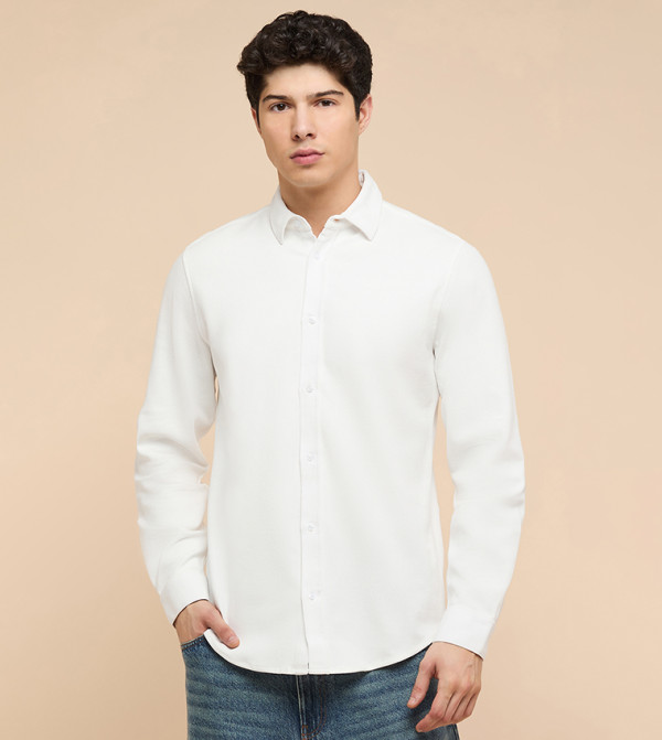 Textured Shirt with Classic Collar and Long Sleeves