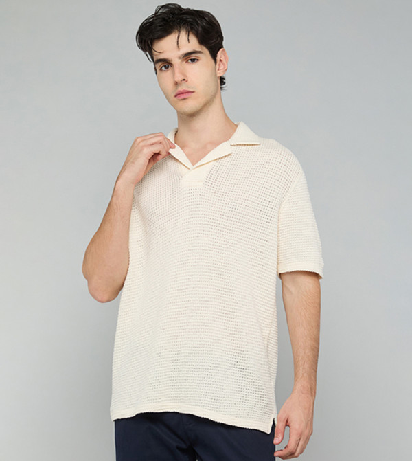 Textured Polo T-Shirt with Short Sleeves