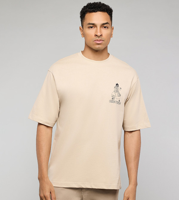 One Piece Printed T-Shirt with Crew Neck and Short Sleeves
