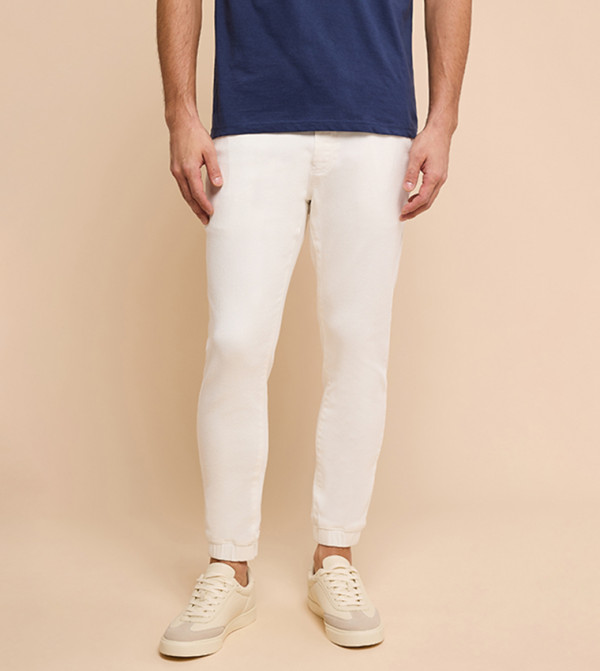 Solid Jogger Jeans with Drawstring Waist
