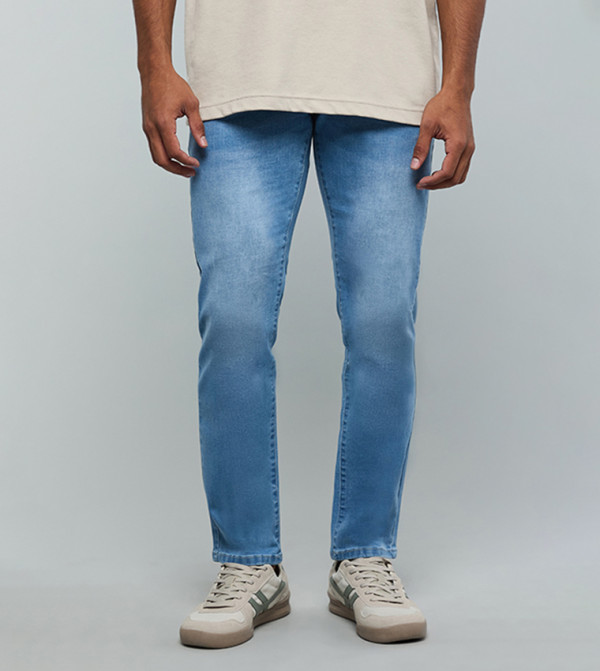 Faded Slim Fit Jeans with Button Closure
