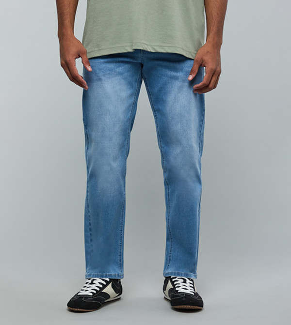 Faded Straight Fit Jeans with Button Closure