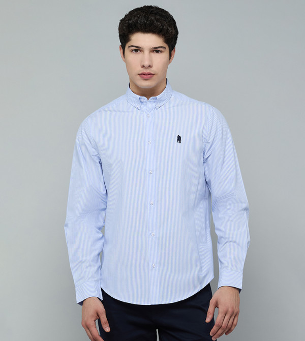 Striped Shirt with Button-Down Collar and Long Sleeves