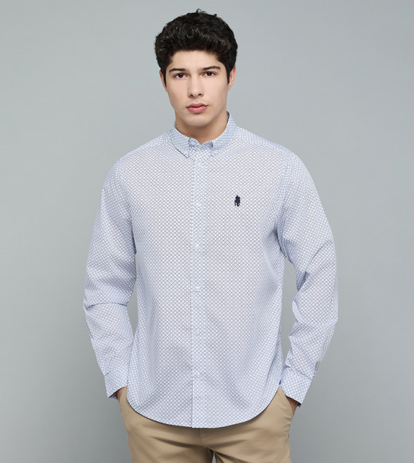 Patterned Shirt with Button-Down Collar and Long Sleeves