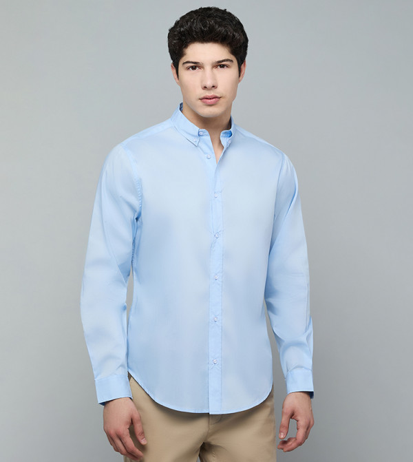 Solid Shirt with Button-Down Collar and Long Sleeves