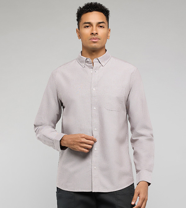 Pocket Front Shirt with Button-Down Collar and Long Sleeves