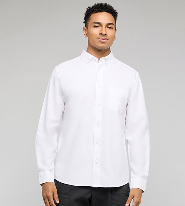 Pocket Front Shirt with Button-Down Collar and Long Sleeves